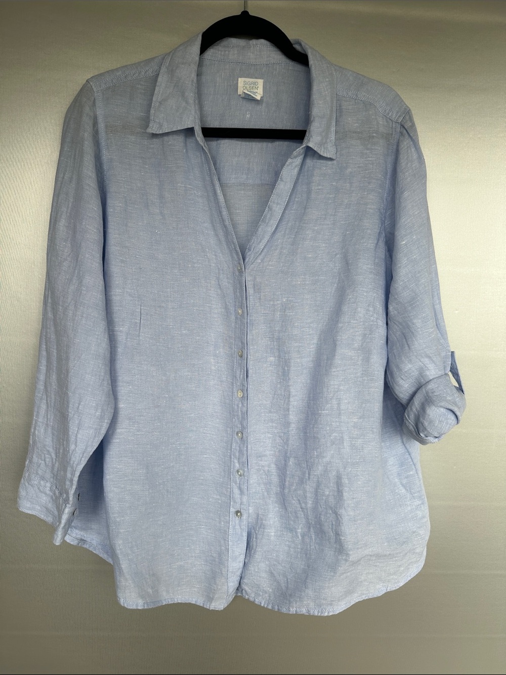 Sigrid Olsen LinenLlight Blue Button-up Shirt Size 1X Long Adjustable Sleeves - Picture 3 of 11